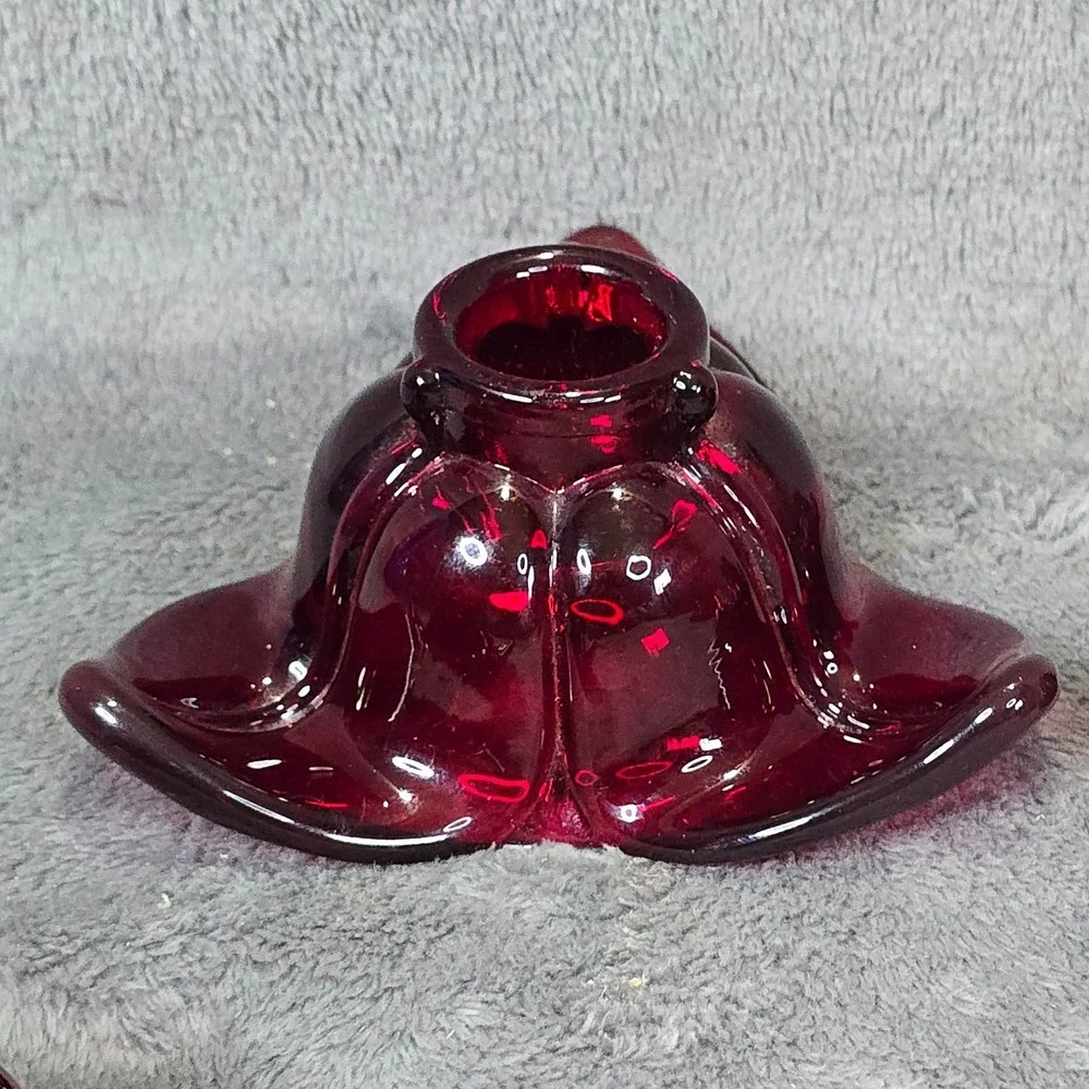 Vintage Ruby Red Glass Flower Candle Holders Set of 4 Star Shape Retro Decor